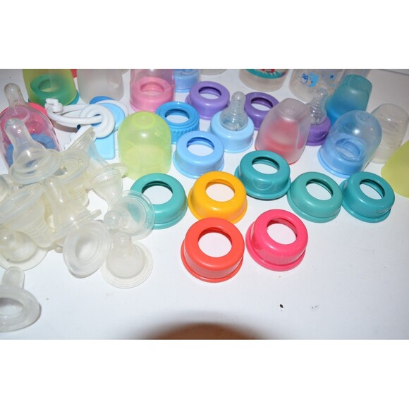 Vtg Plastic Baby Doll Bottle huge Lot Owl dinosaur cookie monster rings covers - Picture 9 of 9